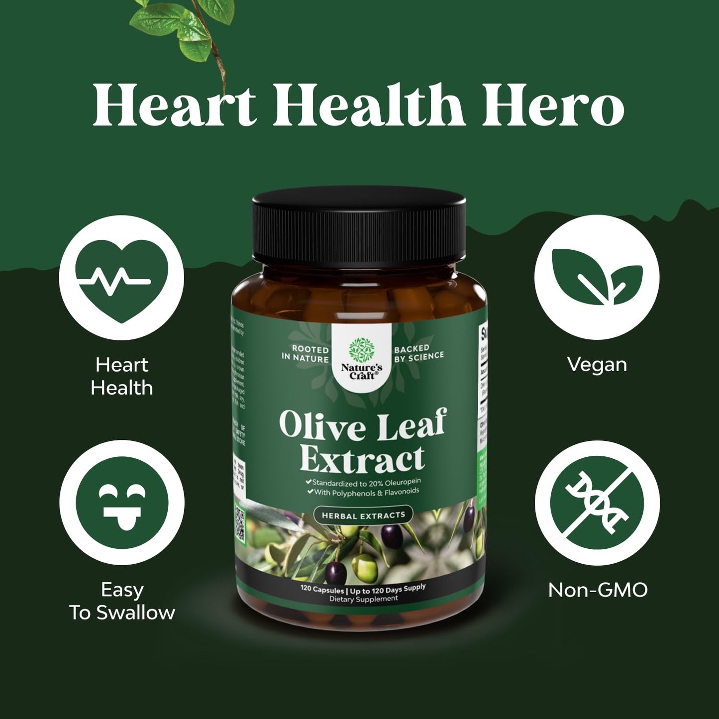 Natures Craft Olive Leaf Extract Capsules, 120 Count