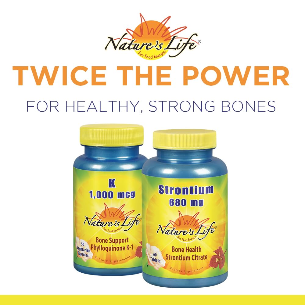 Nature's Life Vitamin K 1000mcg Phylloquinone K-1 Supplement, Healthy Bones & Cardiovascular Support, 50 Capsules
