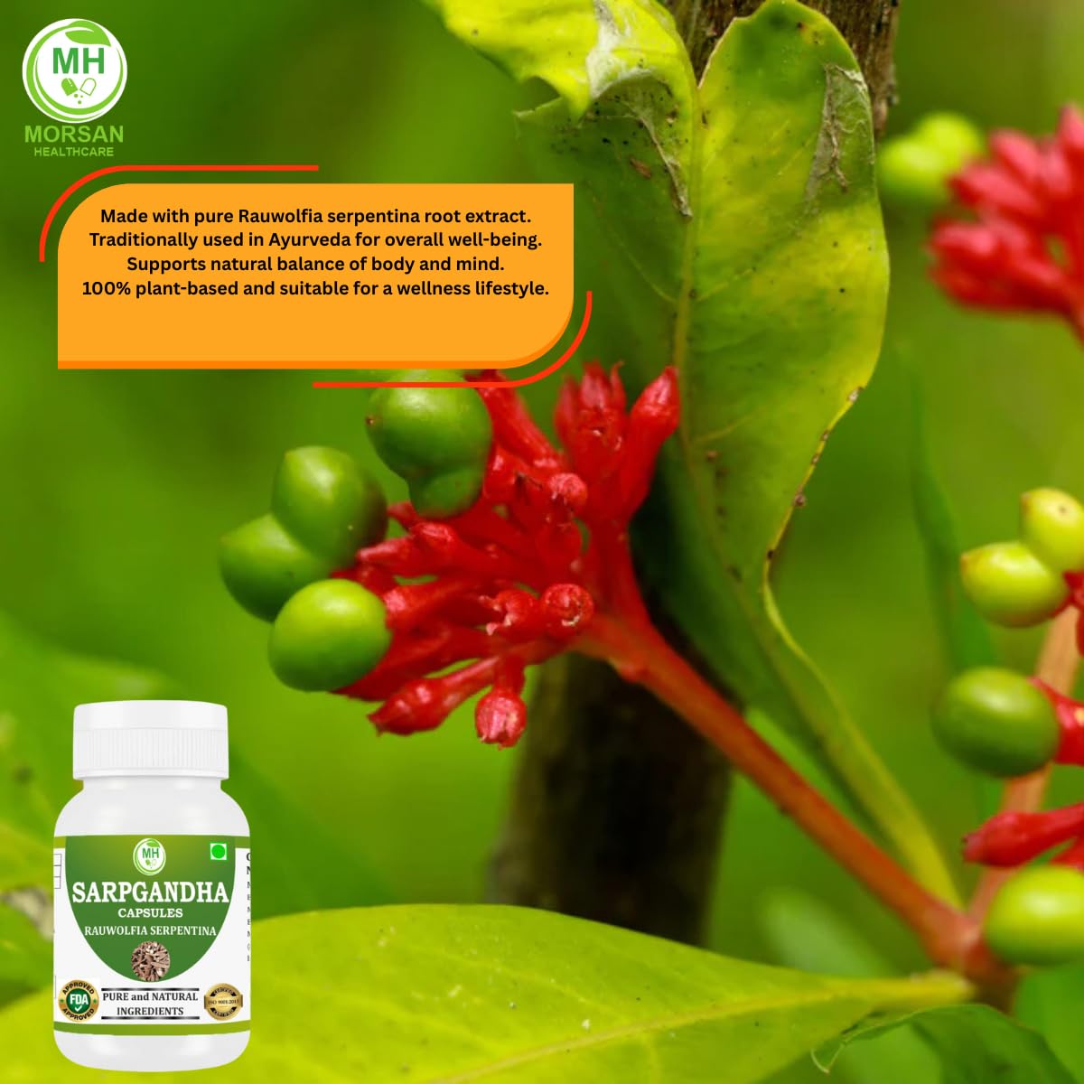 Morsan Healthcare Sarpgandha (Rauwolfia Serpentina) Veg Capsules, 60 Count