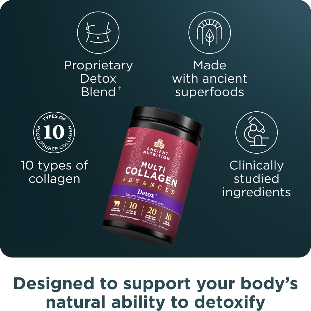Ancient Nutrition Multi Collagen Advanced Powder Cleanse & Detox + Organic SuperGreens Powder, 2-Pack