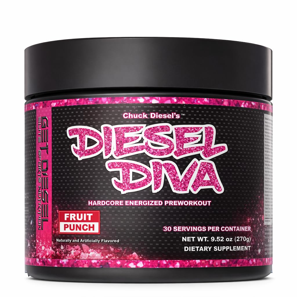 GET DIESEL NUTRITION DIESEL DIVA Pre Workout Powder Energizer, Potent Mental Focus, Endurance with Caffeine, Green Tea, Beta Alanine, B-Vitamins, BCAAs, 11.64 Ounce