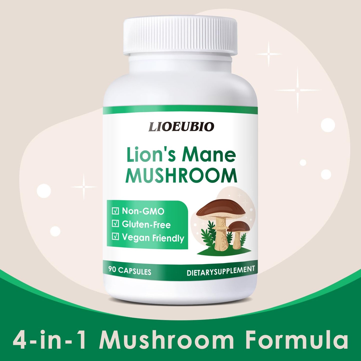 Generic LIOEUBIO Mushroom Complex with Lion’s Mane, Reishi, Cordyceps & Vitamin C, Non-GMO, 90 Capsules