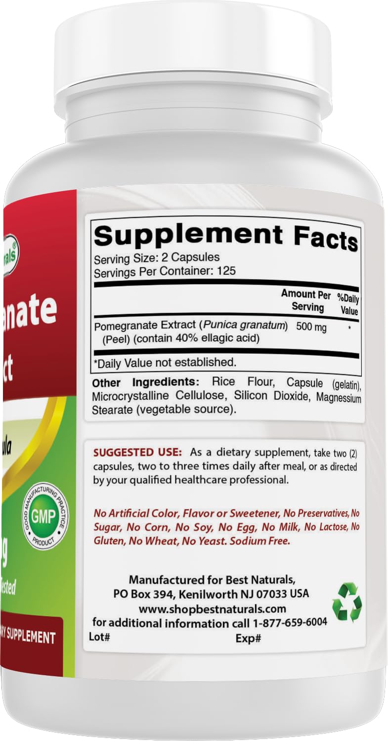 Best Naturals Pomegranate Extract 250 mg Capsule, 250 Count