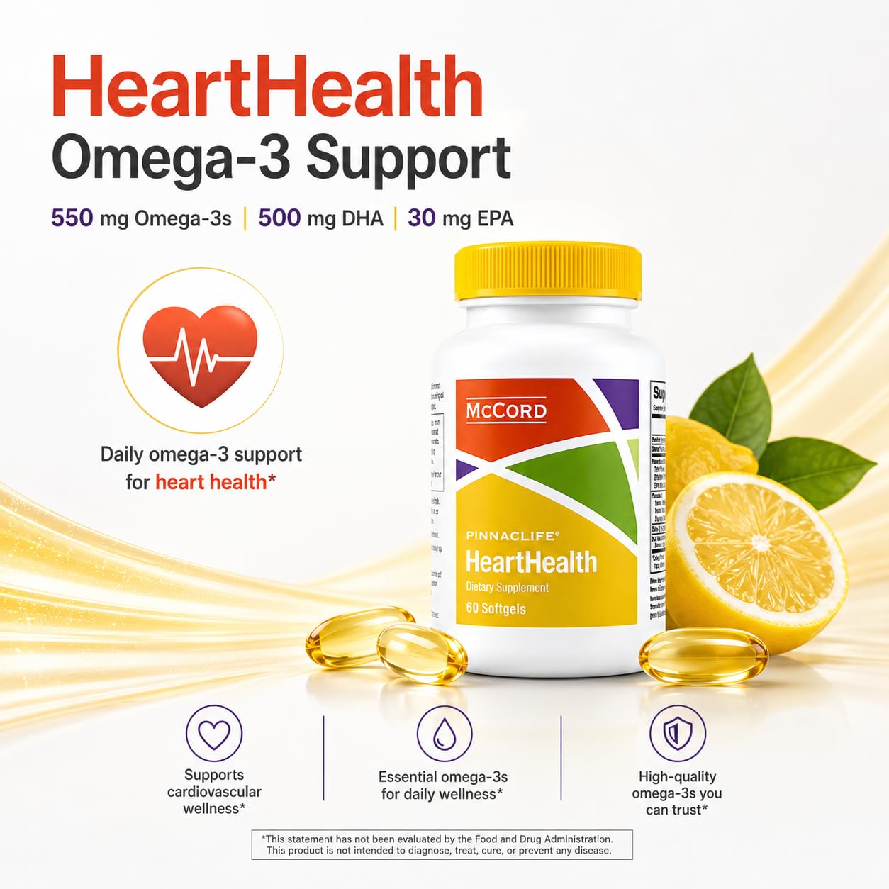 Pinnaclife McCord HeartHealth Omega-3 Fish Oil with Lemon Softgel 60 Count