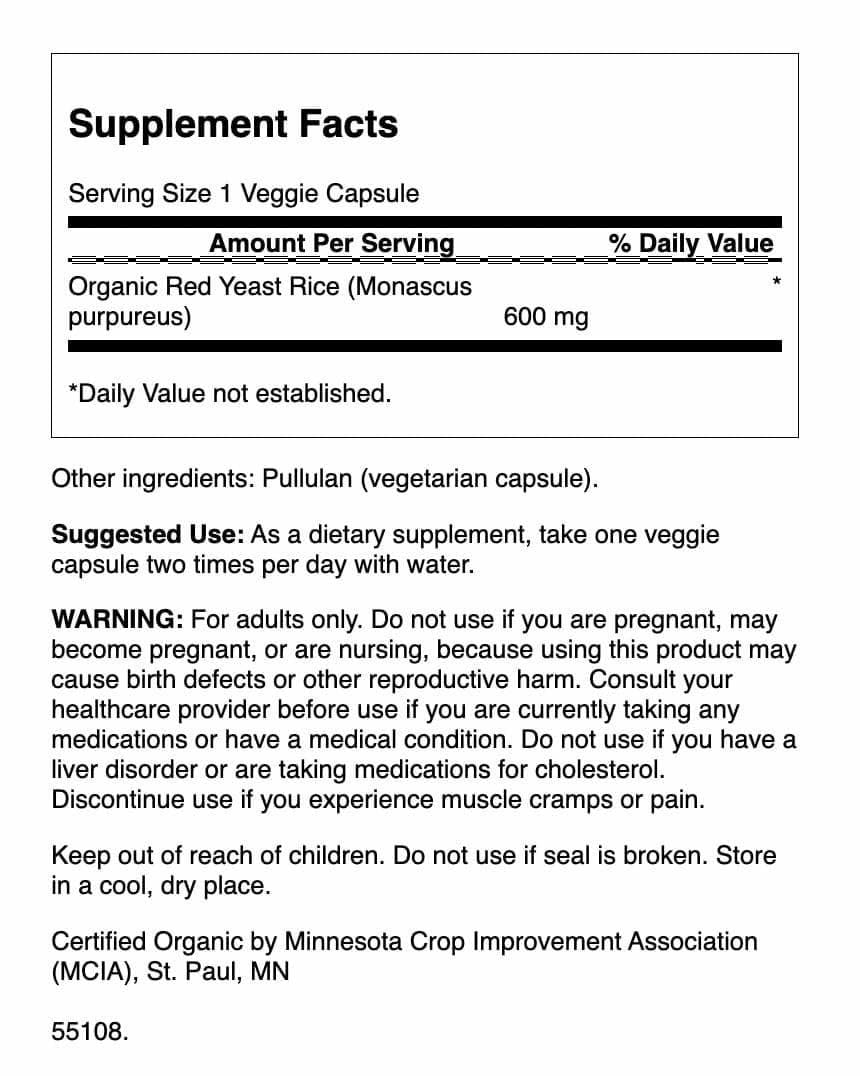 Swanson Red Yeast Rice 600 mg Capsules, 60 Count