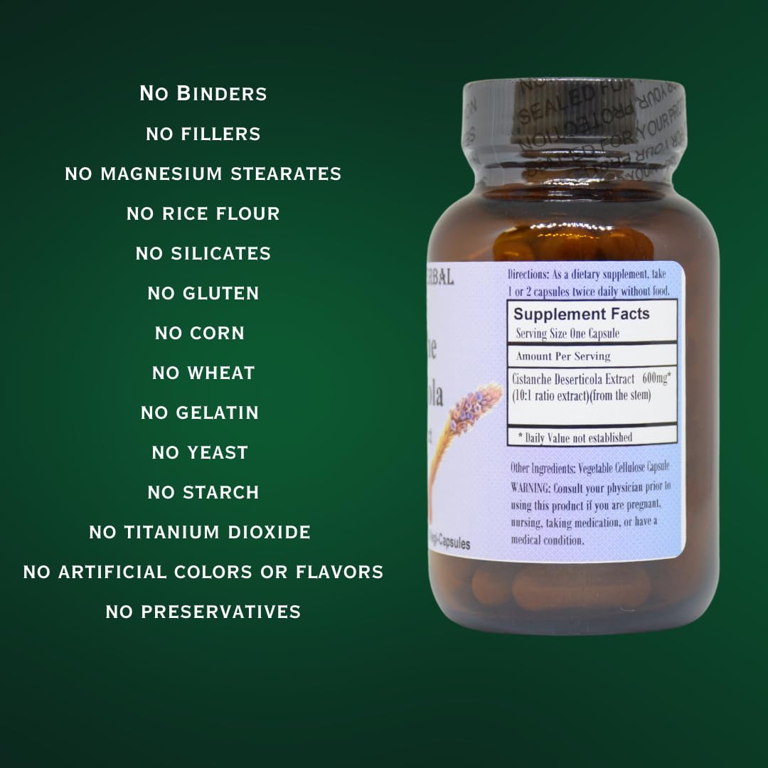 Barlowe's Herbal Elixirs Cistanche Extract 10:1, Cistanche Deserticola 600 mg per Capsule, 60 Veggie Capsules