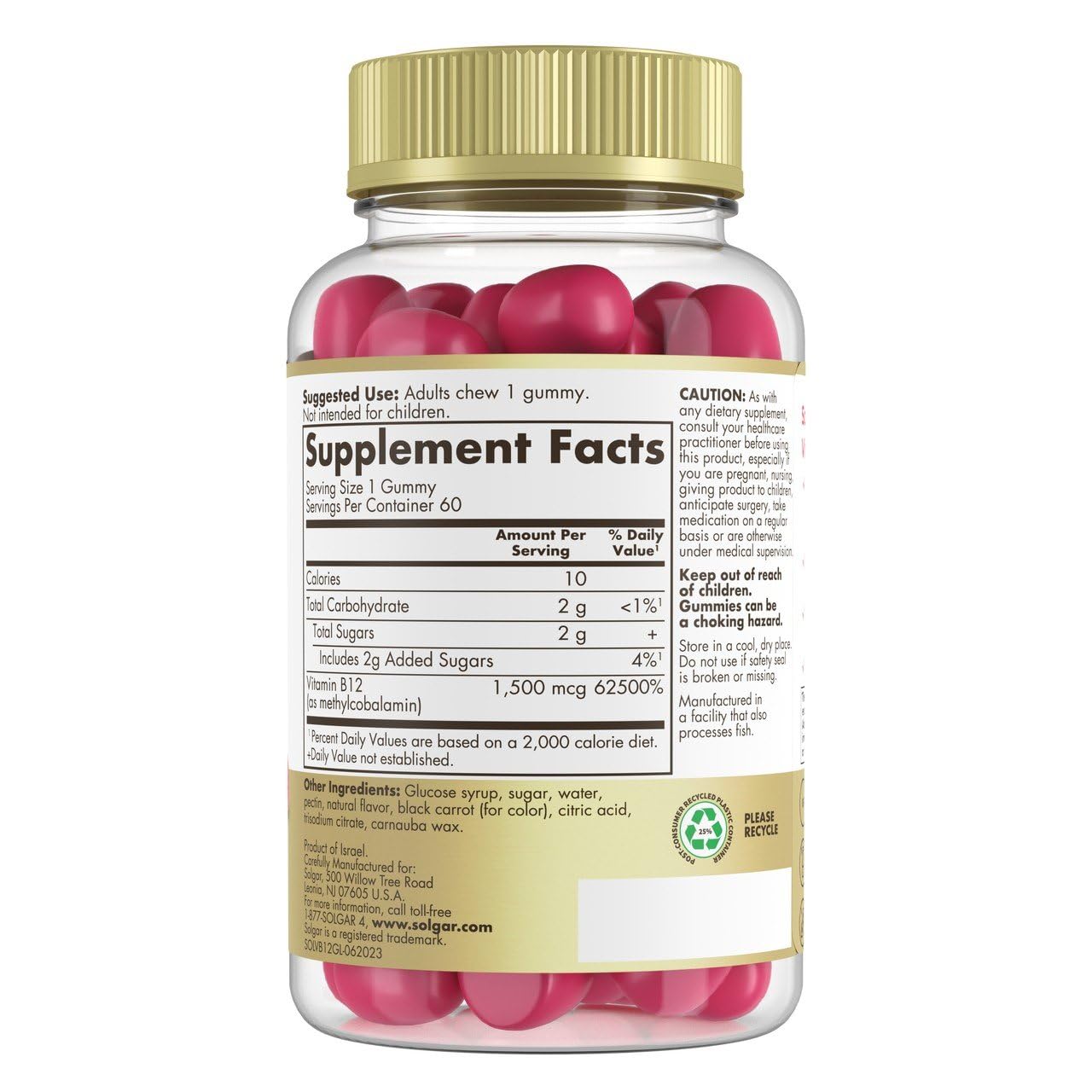 Solgar Methyl B12 Gummies for Adults 1,500mcg Ultra Potency Vitamin for Energy & Metabolism Support, Raspberry Flavor, Vegan & Gluten-Free, 60 Gummies