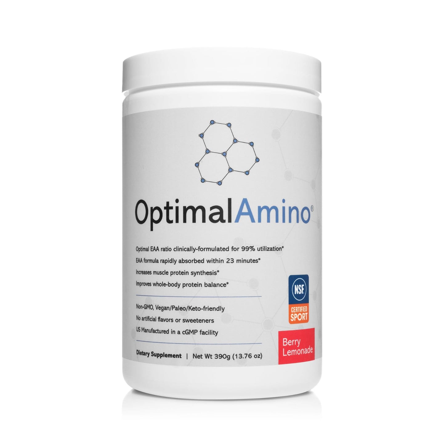 OptimalAmino Best Pre/Post Workout Recovery Drink Essential Amino Acid Supplement Powder, 13.76 Oz