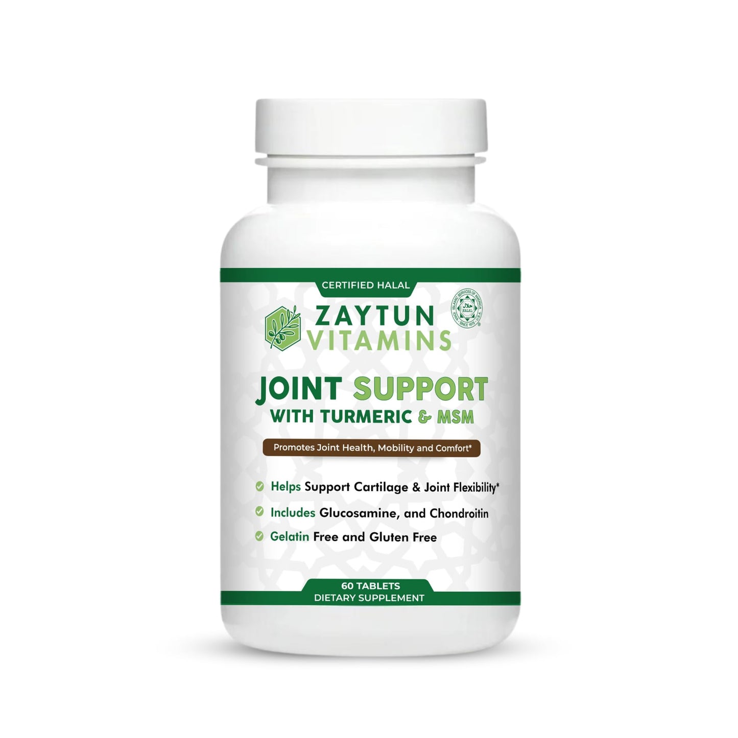 Zaytun Vitamins Halal Joint Support with Turmeric + Glucosamine Tablet 60 Count