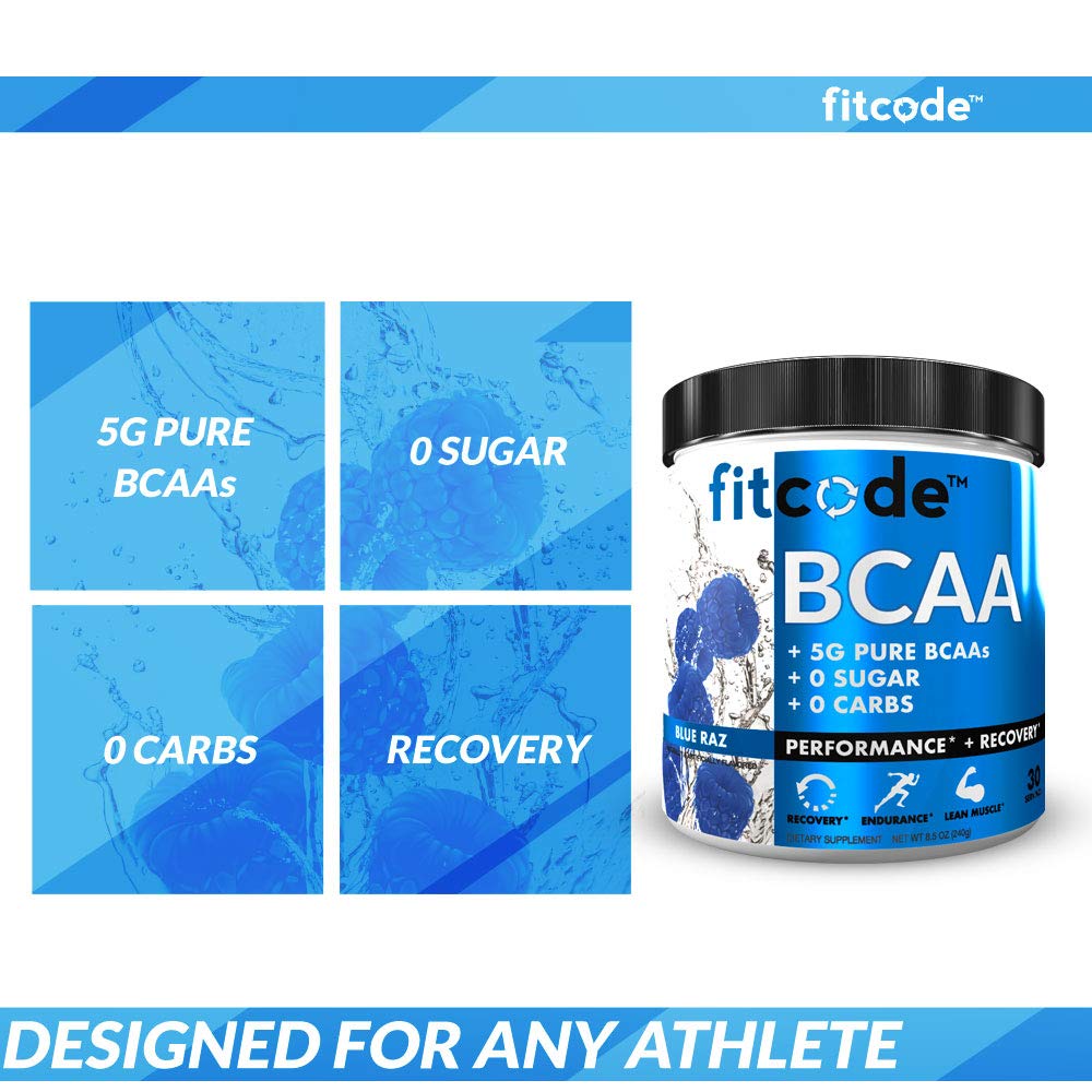 fitcode Ultra Premium BCAAs with 5G of Pure BCAAs with Proven 2:1:1 Ratio of Amino Acids to Help Post Workout Recovery, Lean Muscle Growth, Endurance, 8.46 Ounce Powder