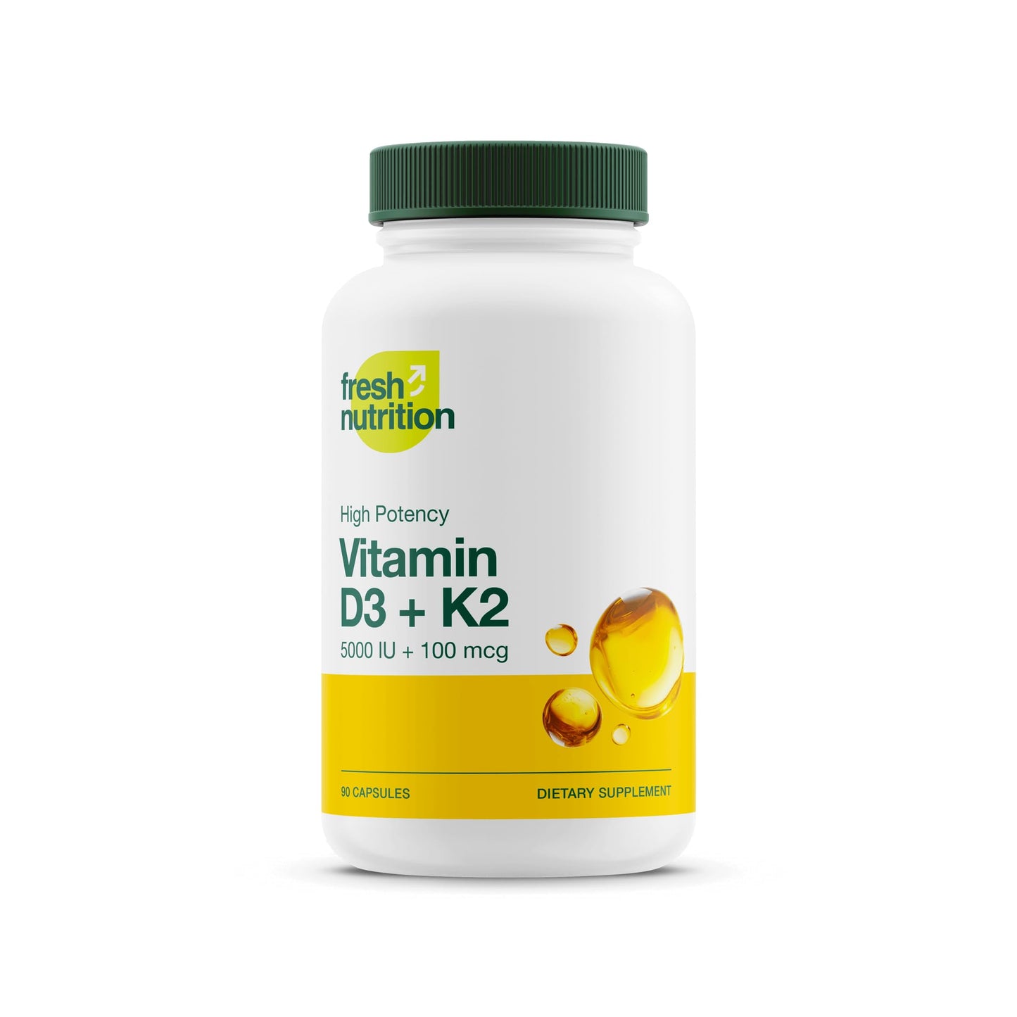 Fresh Nutrition Vegan Vitamin D3 + K2 Capsules 90 Count