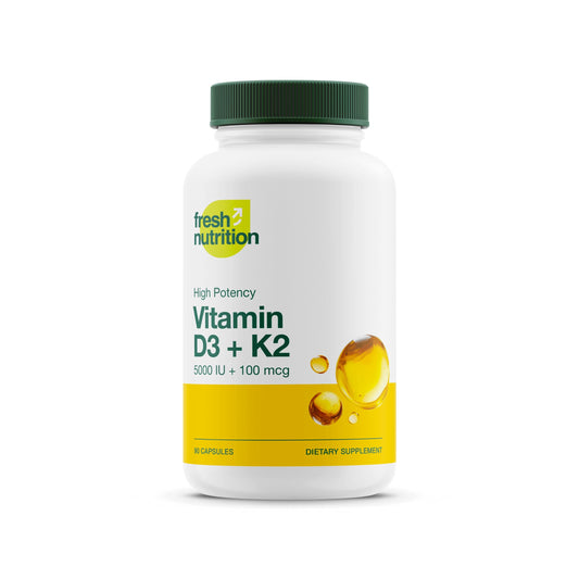 Fresh Nutrition Vegan Vitamin D3 + K2 Capsules 90 Count