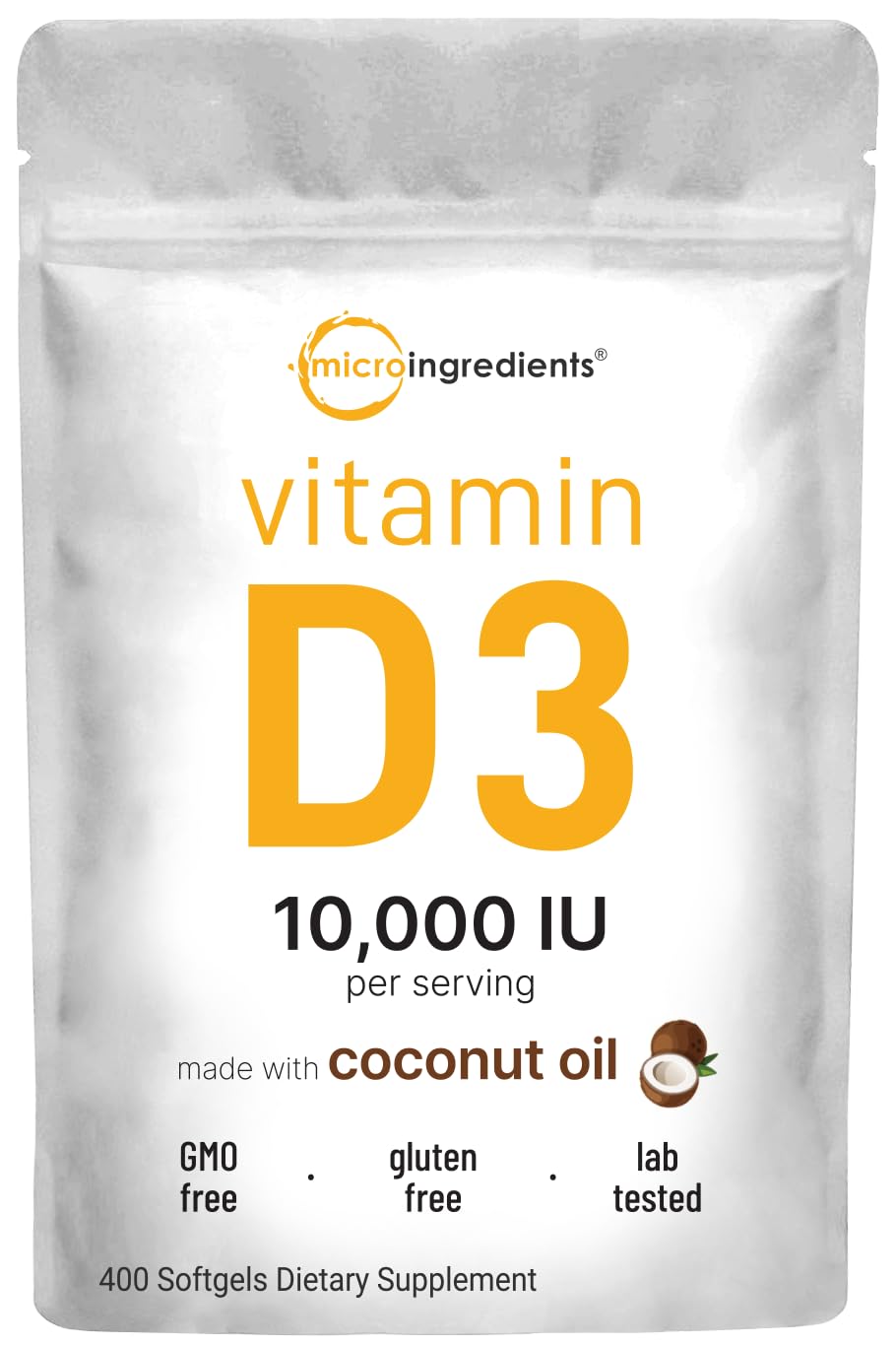 Micro Ingredients Vitamin D3 10,000 IU Softgels, 400 Count