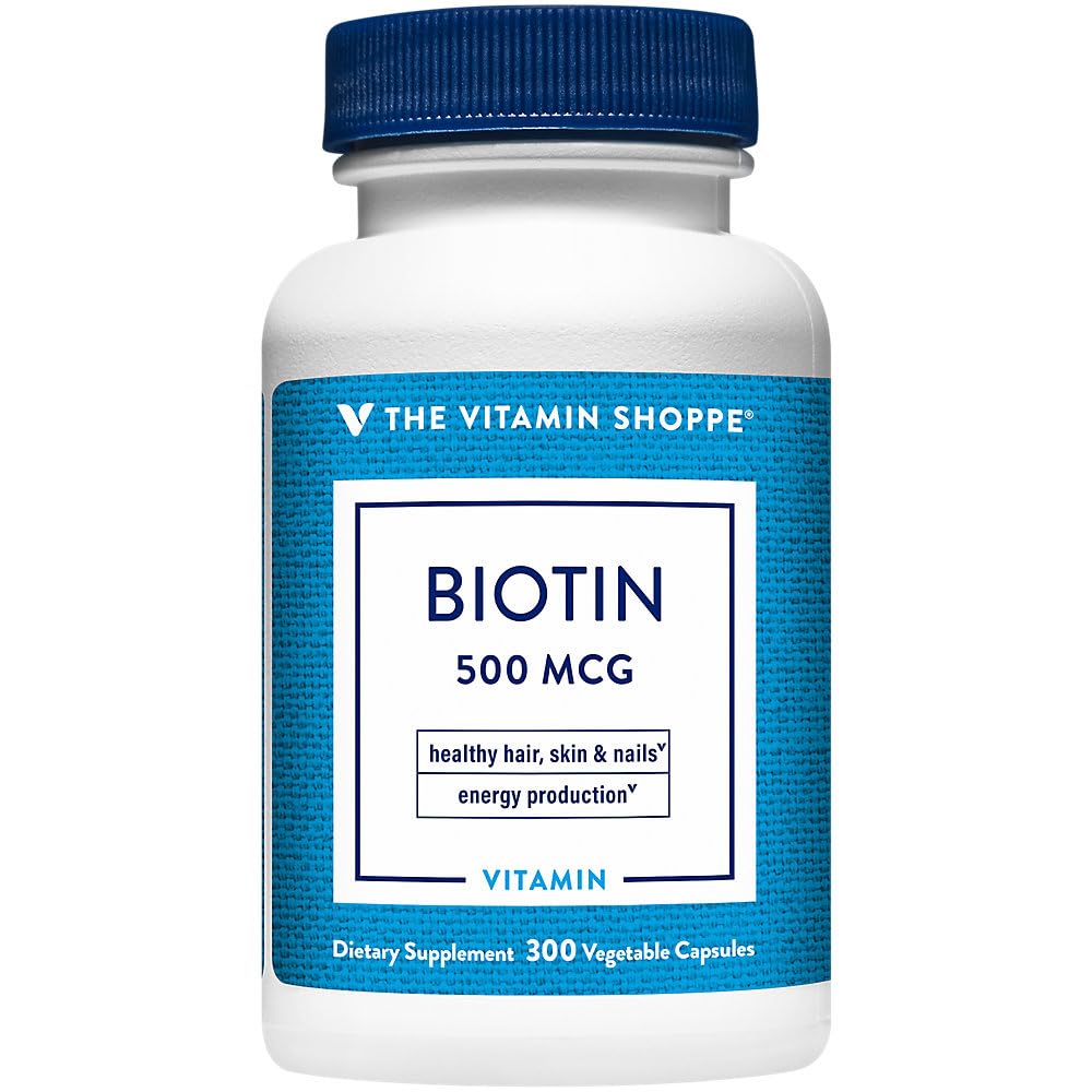 The Vitamin Shoppe Biotin 500 MCG Hair Skin Nails Vegetarian Capsules, 1 Count
