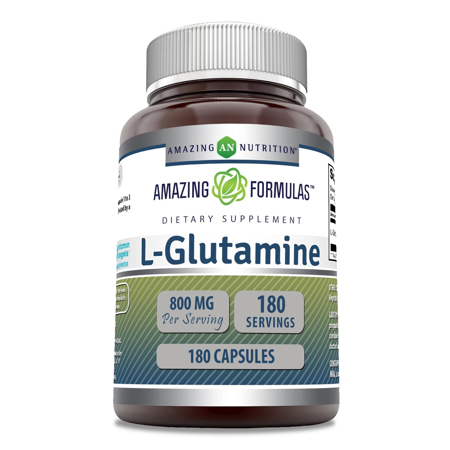 Amazing Nutrition L-Glutamine Amino Acid Supplement 800 mg per serving 180 Capsules