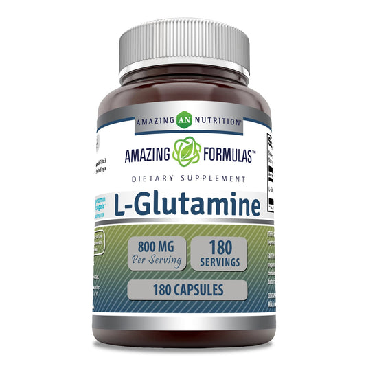 Amazing Nutrition L-Glutamine Amino Acid Supplement 800 mg per serving 180 Capsules