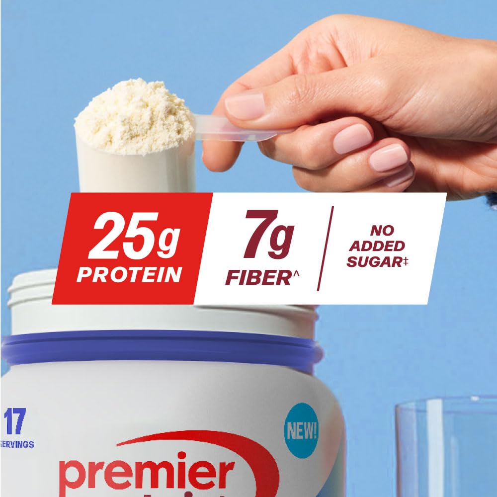 Premier Protein Powder Plus Fiber Vanilla 25g Protein, 7g Fiber, No Added Sugar, 24.6 oz