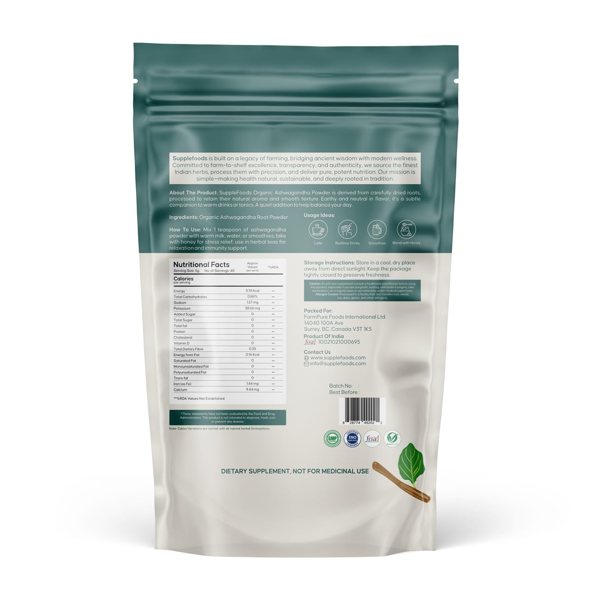 supplefoods Organic Ashwagandha Powder 7.05 oz