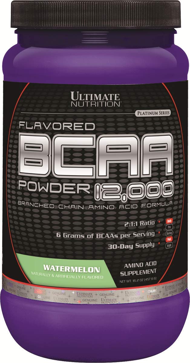 Ultimate Nutrition Flavored BCAA Powder - Caffeine Free with 3g Leucine 1.5g Valine 1.5g Isoleucine - Post Workout Amino Acid Supplement, Watermelon, 16.1 oz