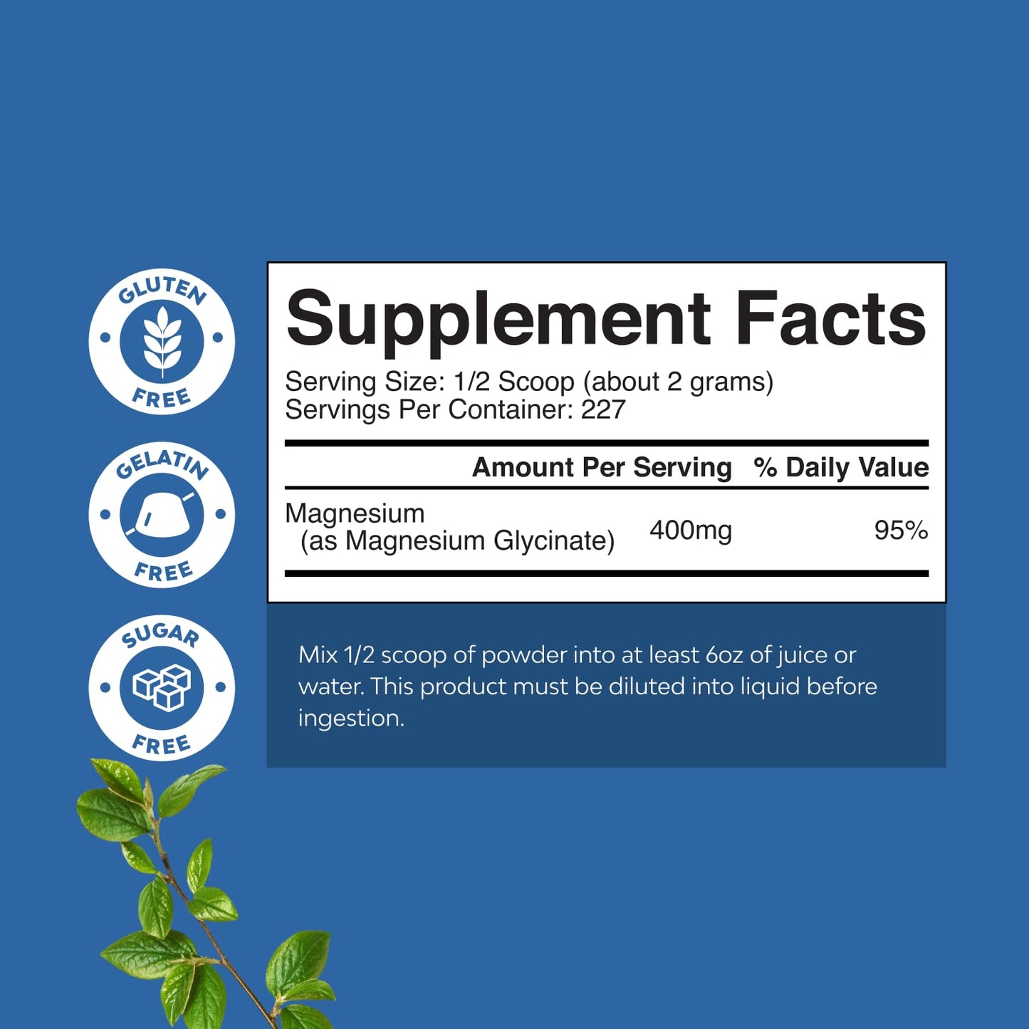 Natures Craft Magnesium Glycinate Powder 400mg, 32 oz