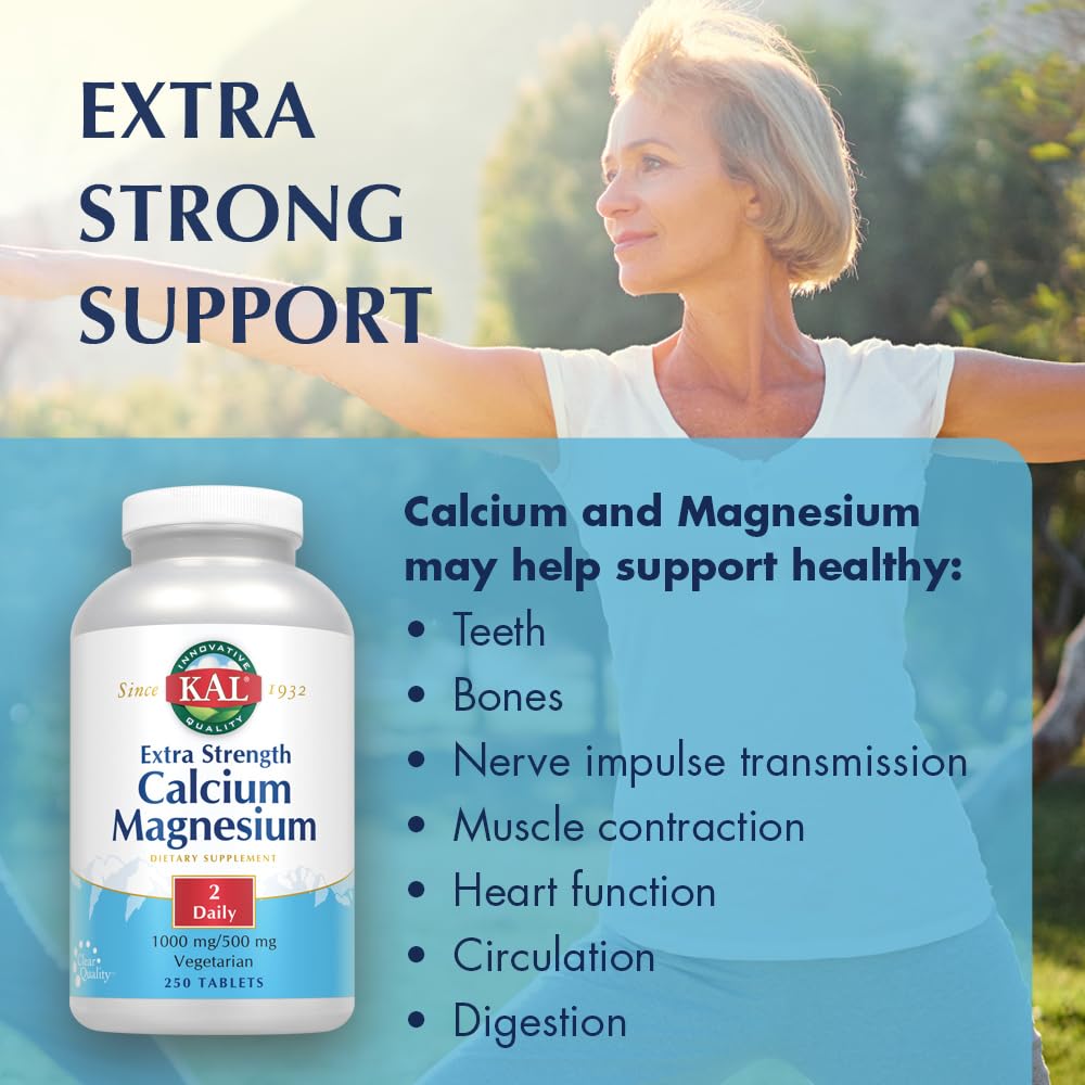KAL Extra Strength Calcium Magnesium Tablets 250 Count