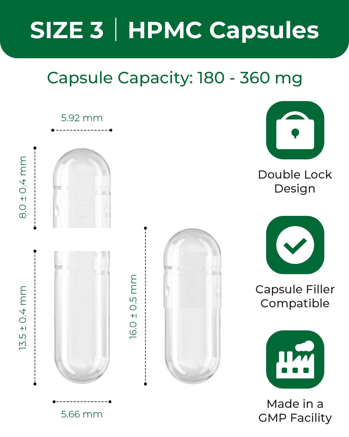 MéipaLien HPMC Empty Capsules, 100 Count