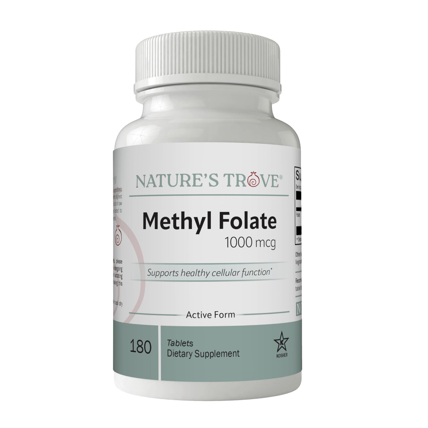 Nature's Trove Methyl Folate 1000 mcg (L-5-MTHF) – Active Methylated Folate for Methylation, Energy, Mood – Homocysteine Support – Kosher Certified, 180 Tablets