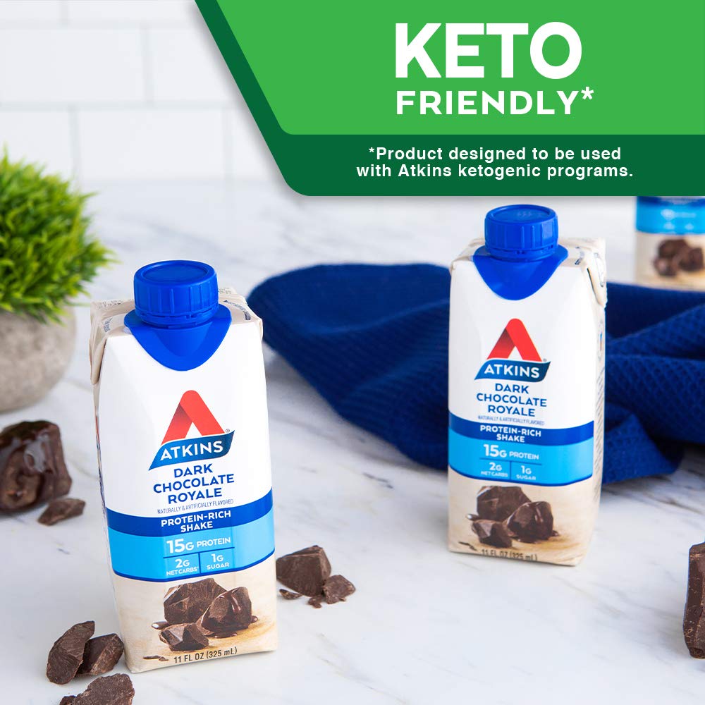 Atkins Gluten Free Protein-Rich Shake Dark Chocolate Royale Keto-Friendly Bottle 88 Fl Oz