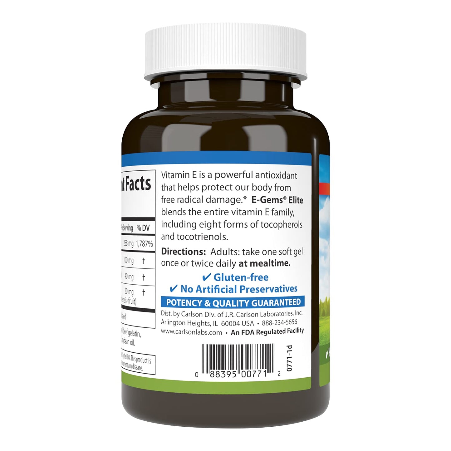 Carlson E-Gems Elite Vitamin E with Tocopherols & Tocotrienols Soft Gels 120