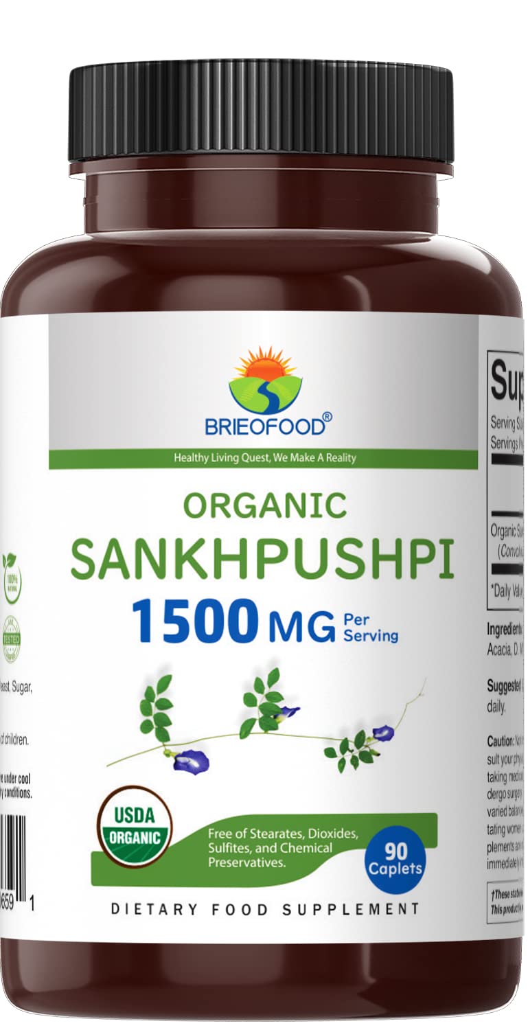 Brieofood Organic Sankhpushpi 1500mg Tablets, 90 Count