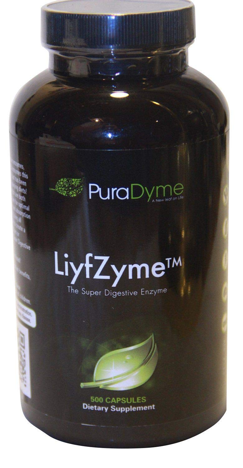 PuraDyme LiyfZyme Plant Based Digestion and Dietary Supplement Capsule, 500 Capsules