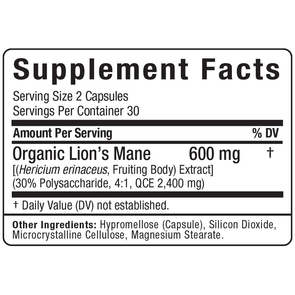 ALLMAX Lion's Mane Nootropic Capsules, 60 Count, 30 Servings