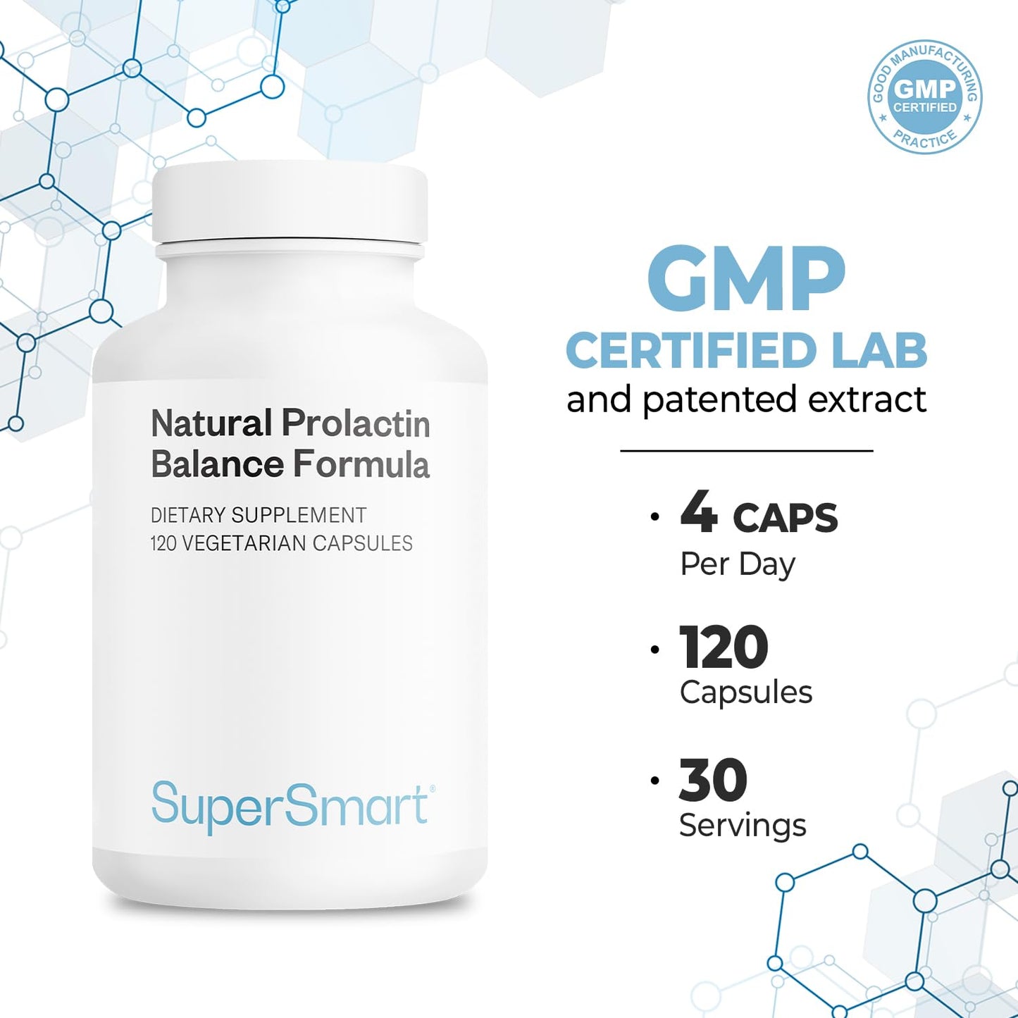 Supersmart Natural Anti Prolactin Supplement with P5P Vitamin B6, Mucuna Pruriens, Maca Root, Ashwagandha Capsules 120