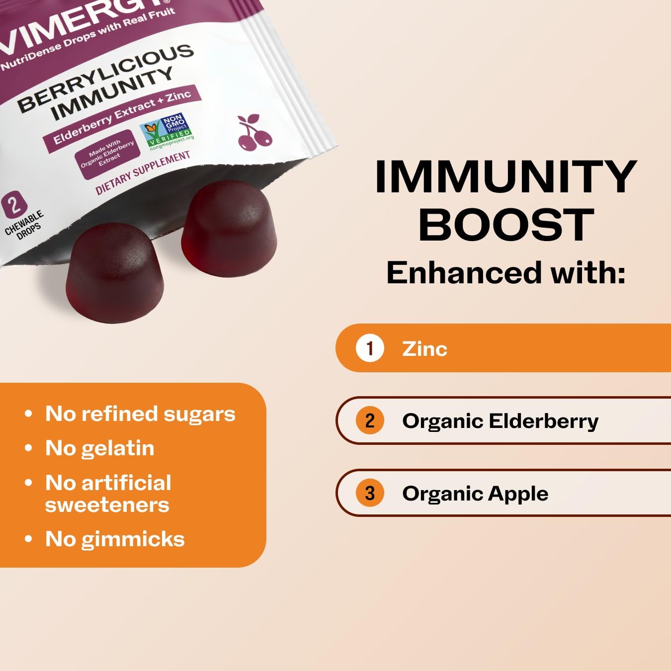 Vimergy NutriDense Immunity Elderberry & Zinc Gummy 60 Count