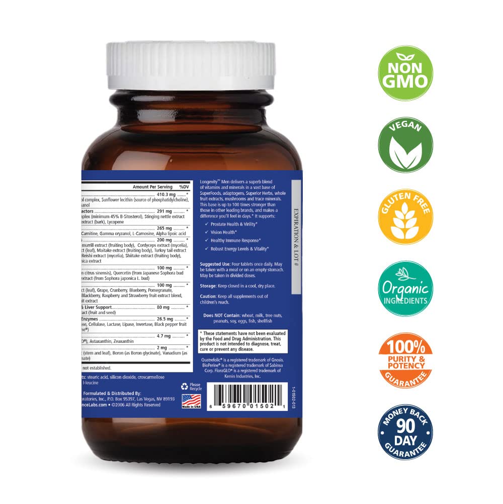 PURE ESSENCE LABS Longevity Multivitamin for Men Over 40, 120 Tablets
