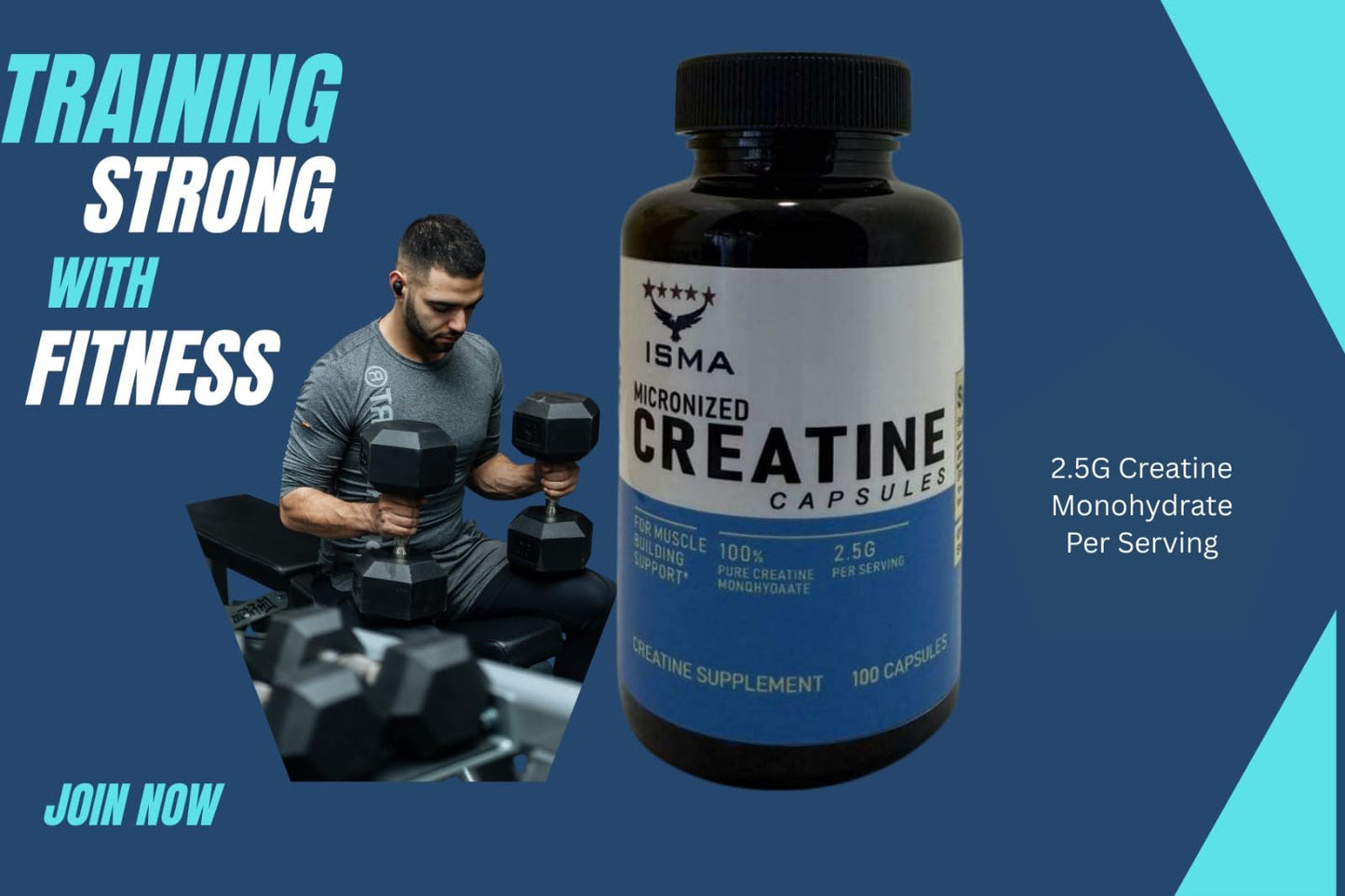 ISMA Creatine Monohydrate Capsules, 100 Count