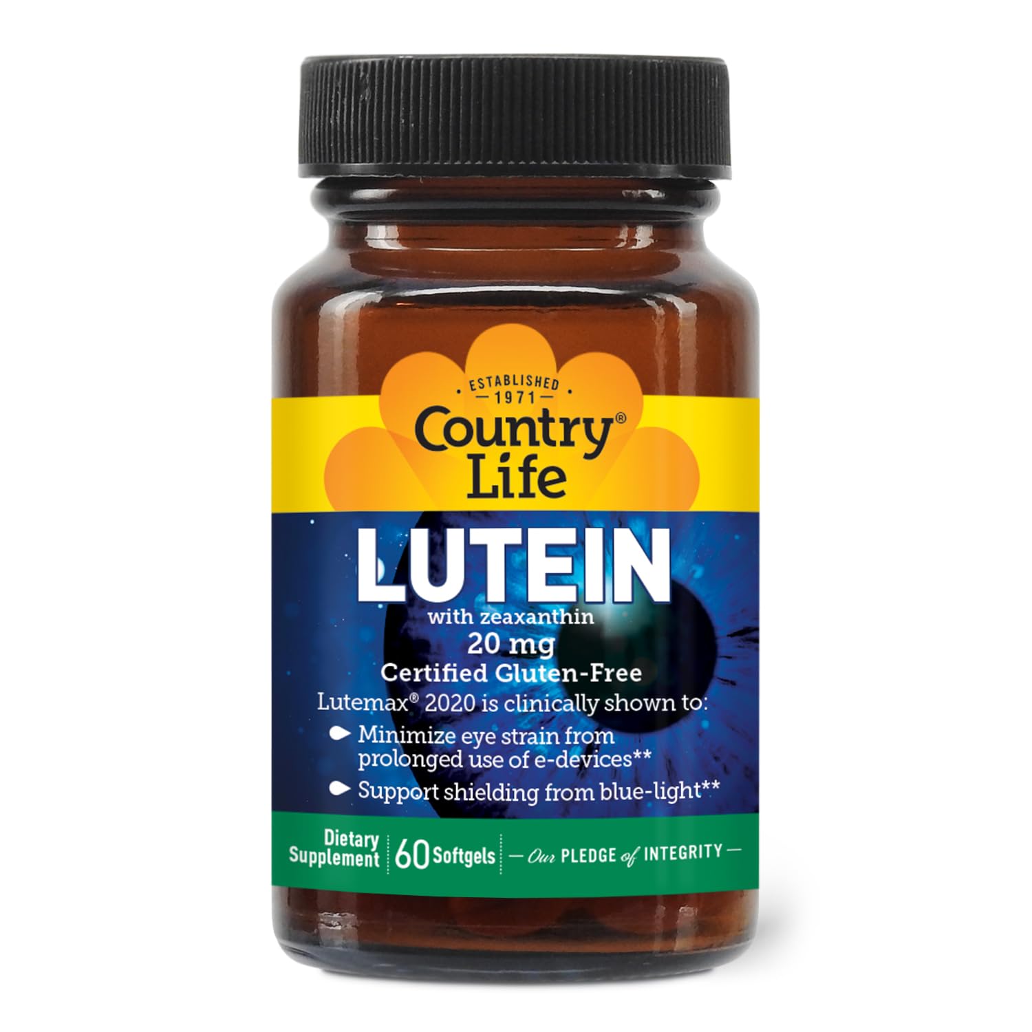 Country Life Lutein 20 mg Supplement Softgel, 60 Count