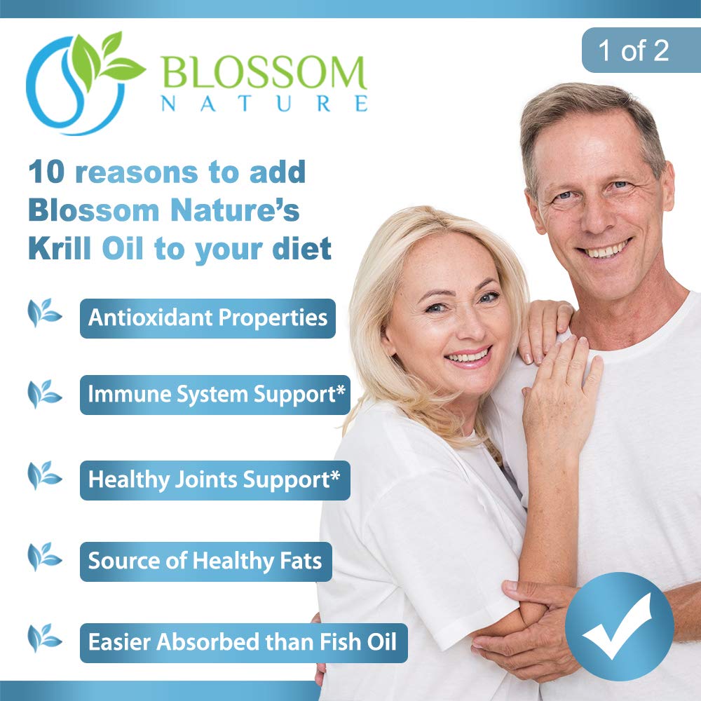 Blossom Nature Antarctic Krill Oil 1000mg Softgels with Astaxanthin, Omega-3 EPA & DHA, 60 Count