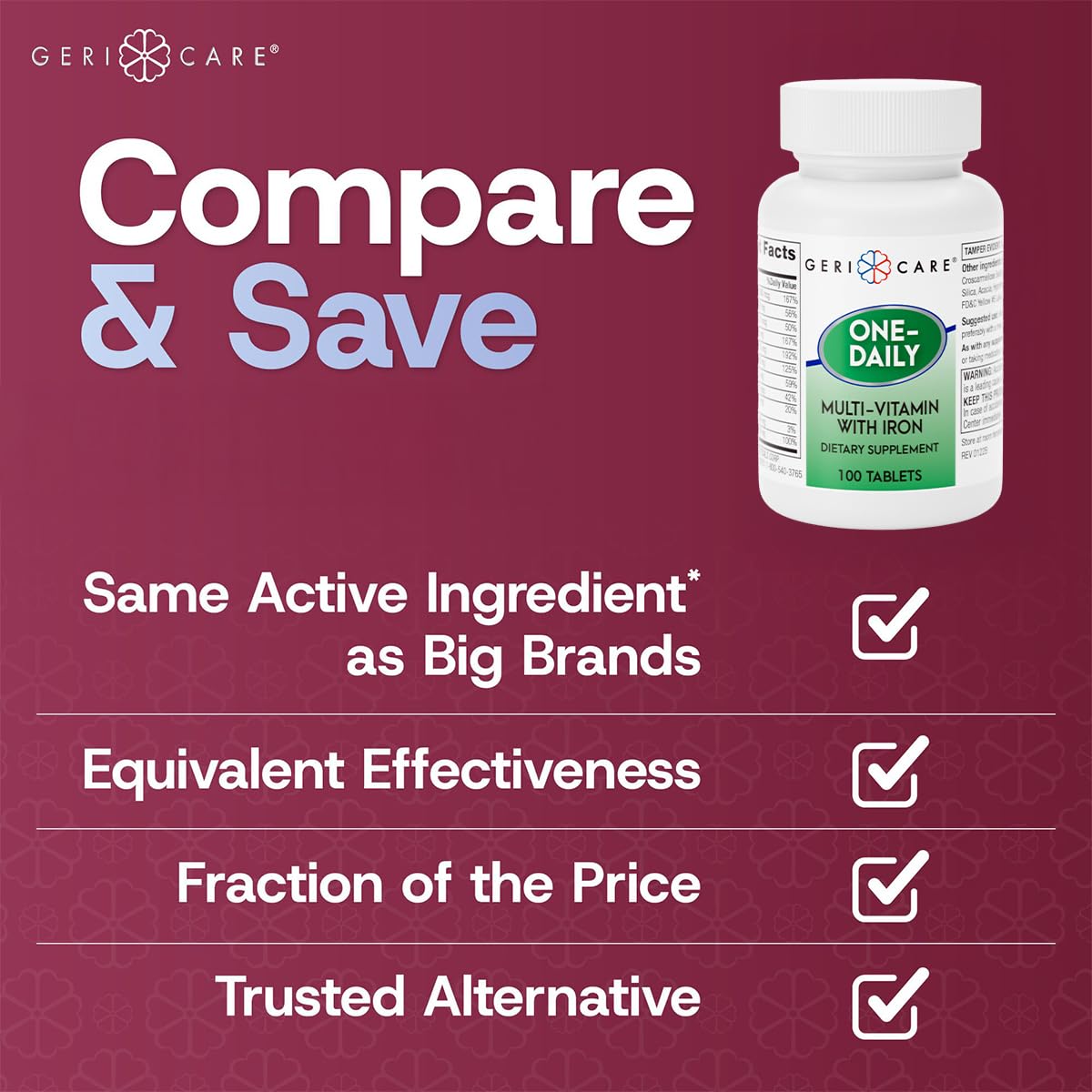 GeriCare One-Daily Multi-Vitamin with Iron, 100 Tablets