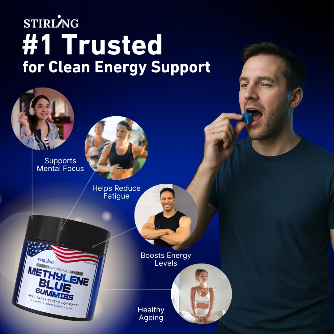 STIRLING Methylene Blue Gummies USP Grade - High-Potency Antioxidant & Brain Booster, 1 Count