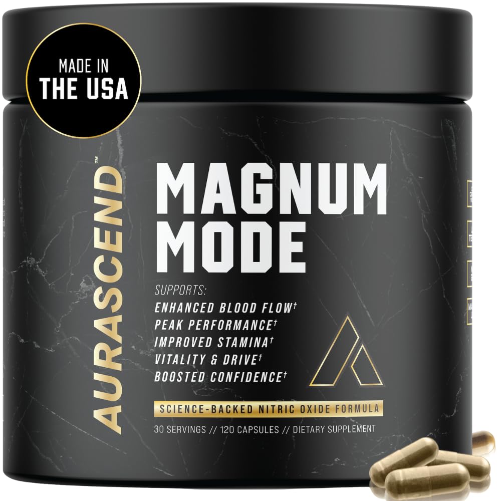 Aurascend Magnum Mode Nitric Oxide Supplements for Men with L Arginine, 120 Capsules