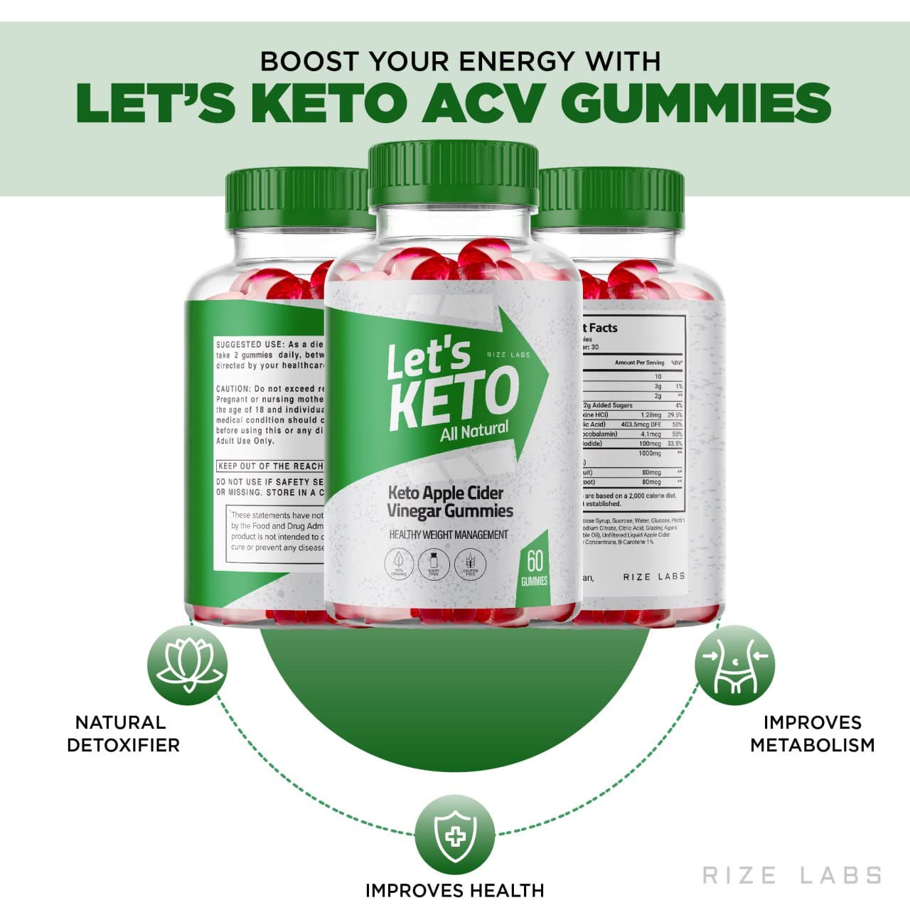 Rize Labs Lets Keto Apple Cider Vinegar Gummies, 180 Gummies