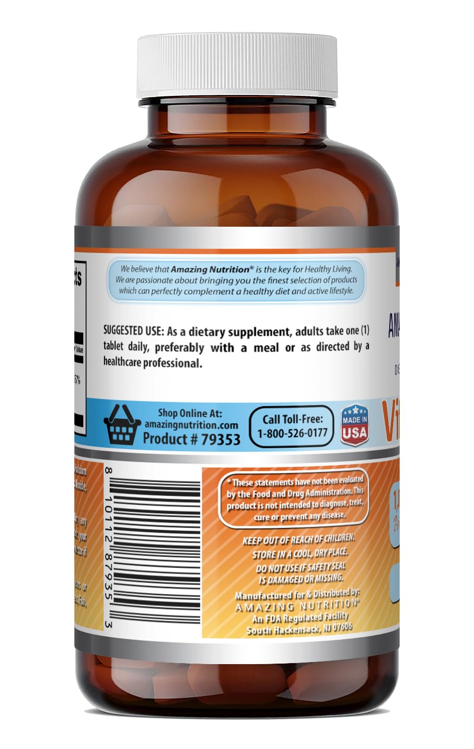 Amazing Nutrition Vitamin B12 (Cyanocobalamin) 1000 mcg Tablets, 300 Count