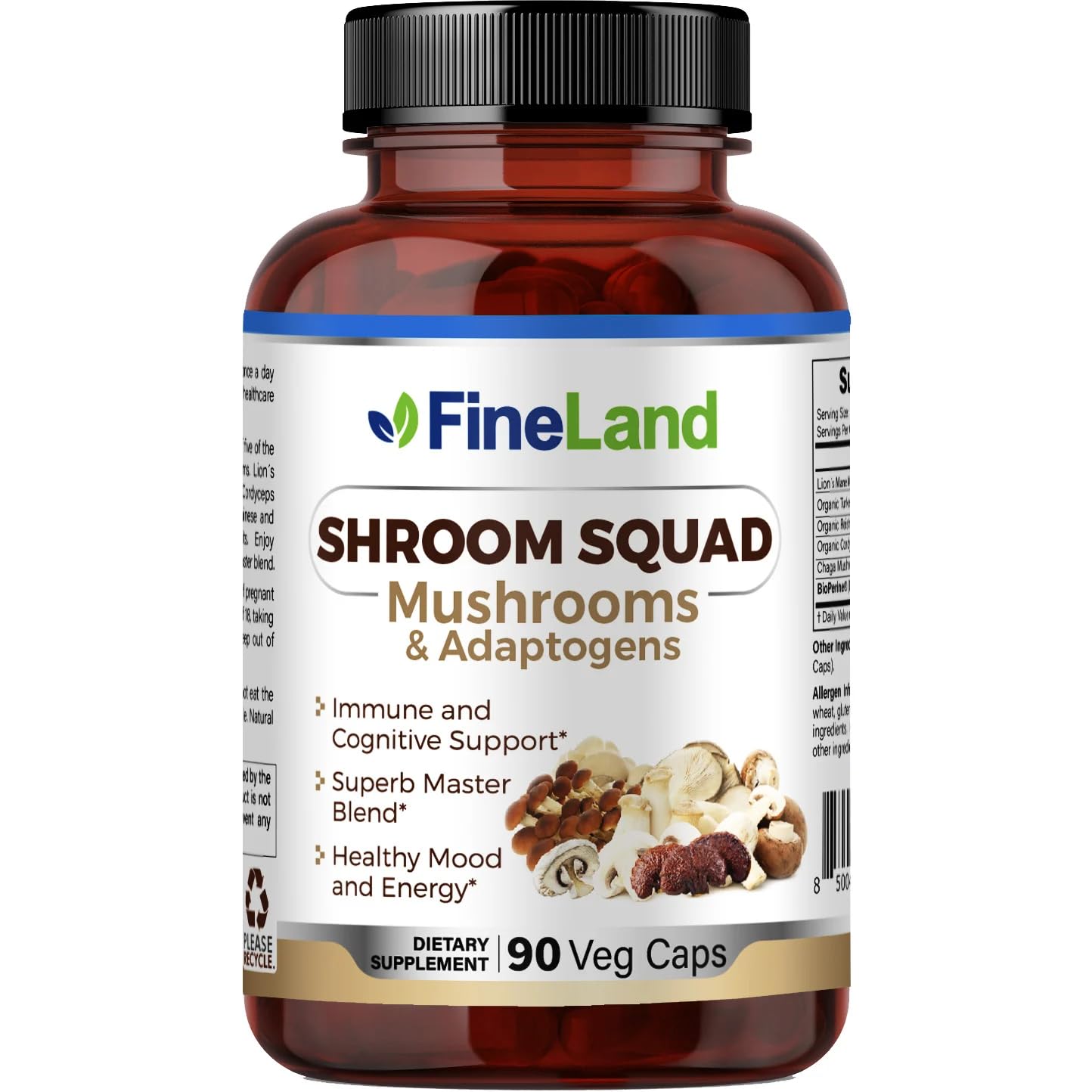 FineLand Shroom Squad 5-Mushroom Master Blend Capsules, 90 Count