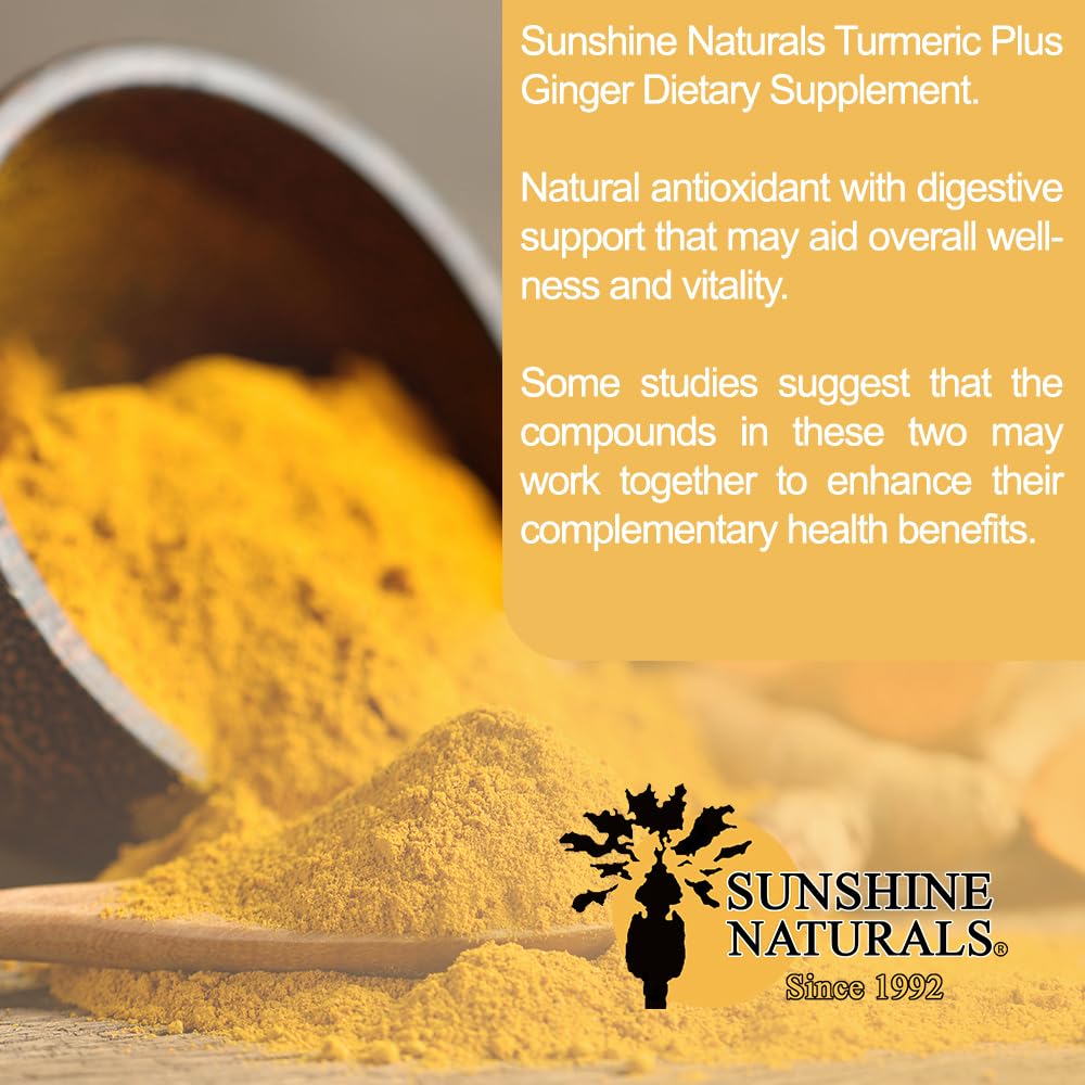 Sunshine Naturals Turmeric Plus Ginger Dietary Supplement Capsule, 90 Count
