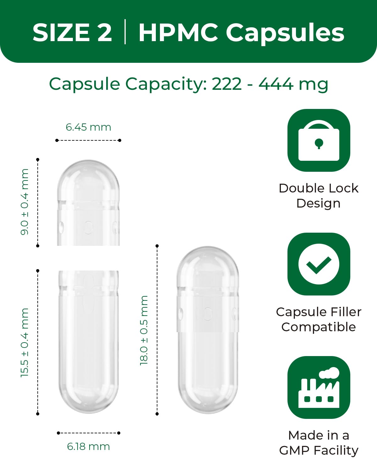 MéipaLien HPMC Empty Capsules Size 2-100 Clear, 100 Capsules