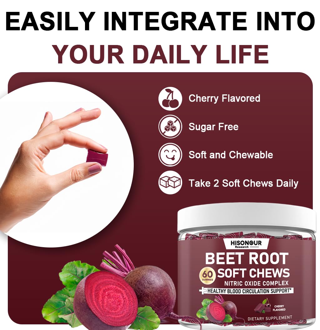 Hisonour Research Beetroot Soft Chews Chewable 60 Count