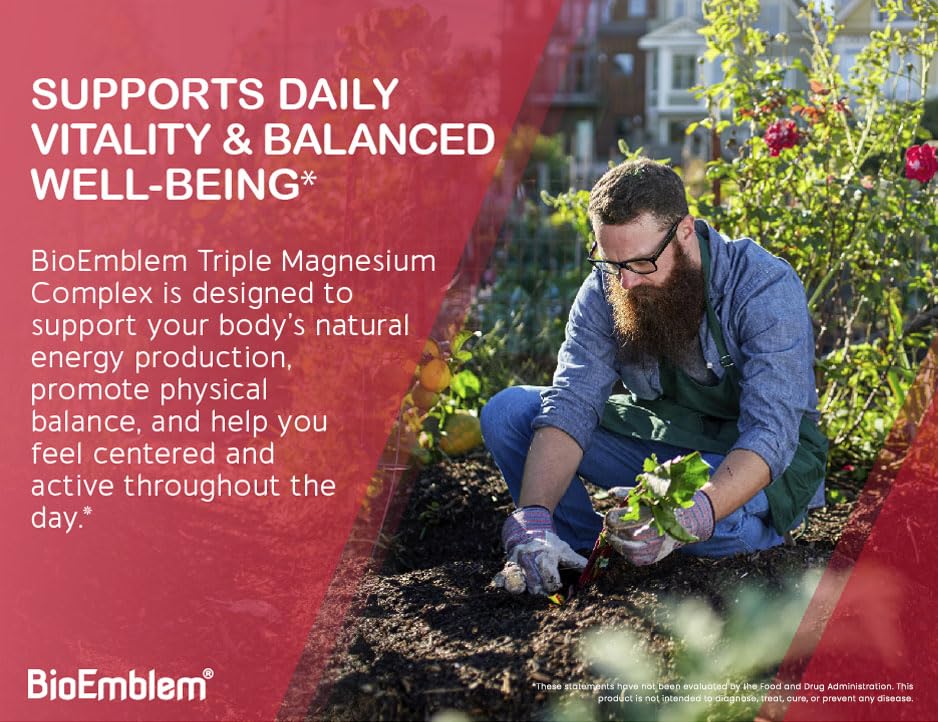 BioEmblem Triple Magnesium Complex 300mg Magnesium Glycinate, Malate & Citrate, 90 Capsules