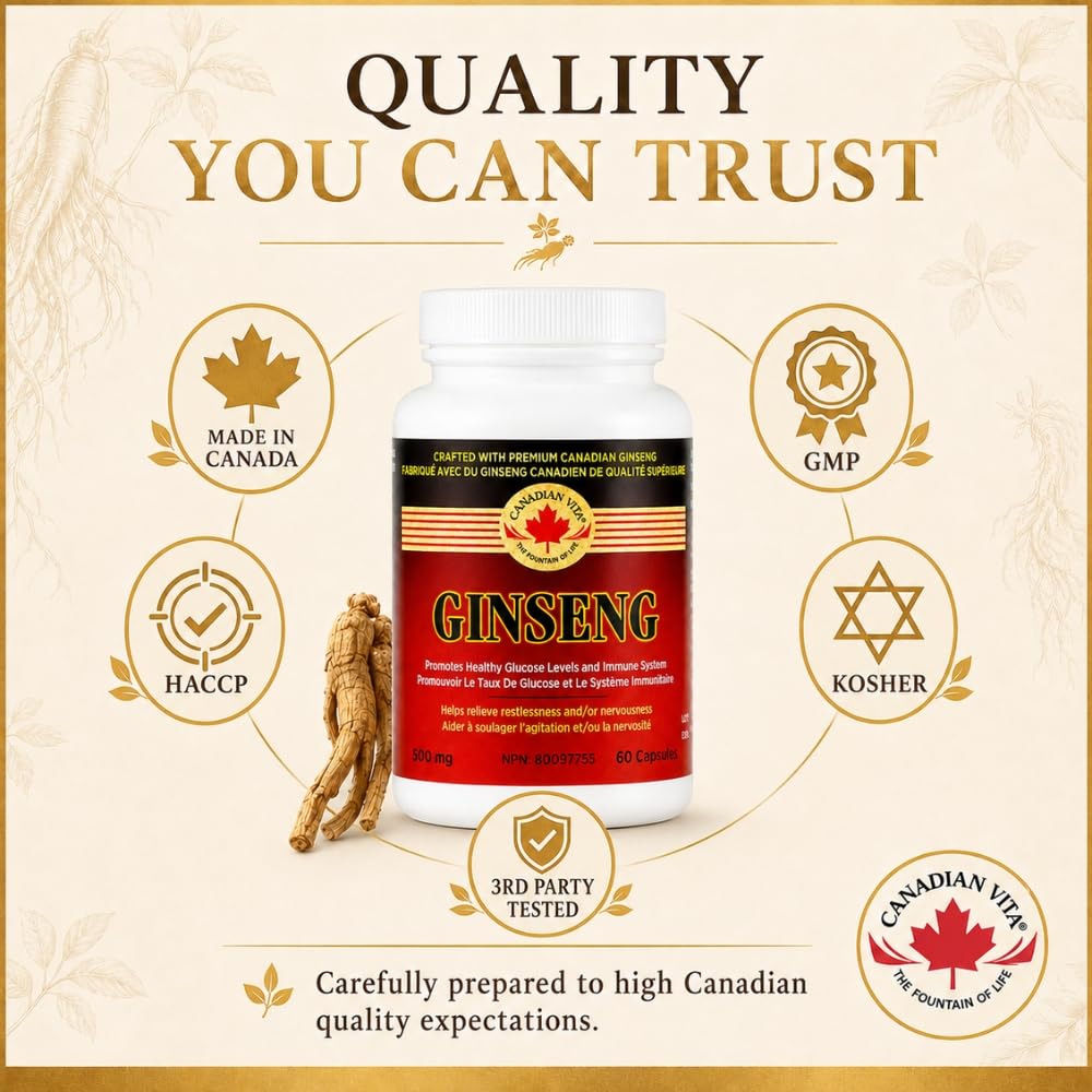 Canadian Vita Ginseng Capsules 500mg, 60 Capsules