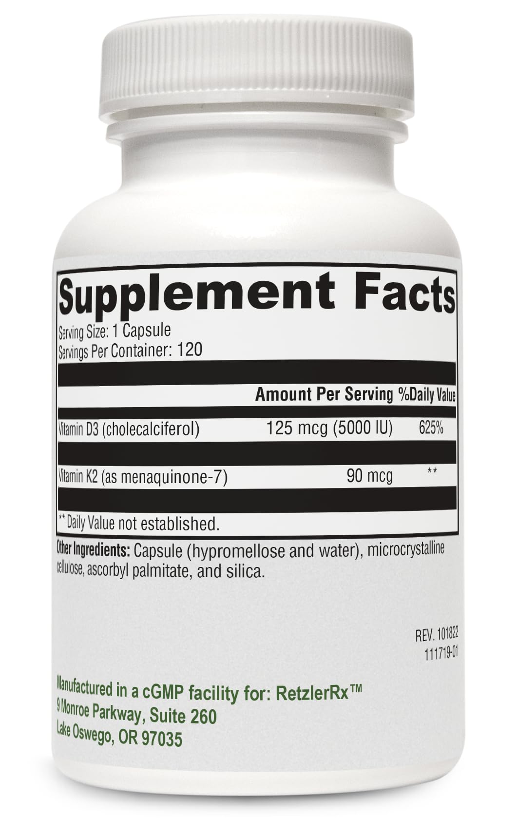 HormoneSynergy RetzlerRx Vitamin K2 + D3 5000 IU Capsule, 60 Count